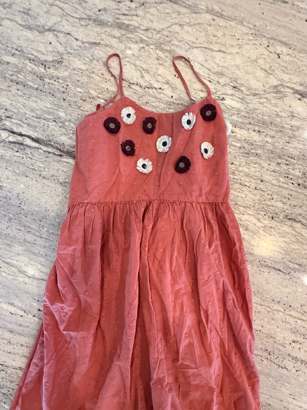 Madewell Coral Spaghetti-Strap Floral Appliqué Dress